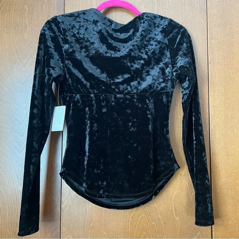 Free People Perfect Date Night Black Velvet Long Sleeve Relaxed Cowl Neck NWT XS
